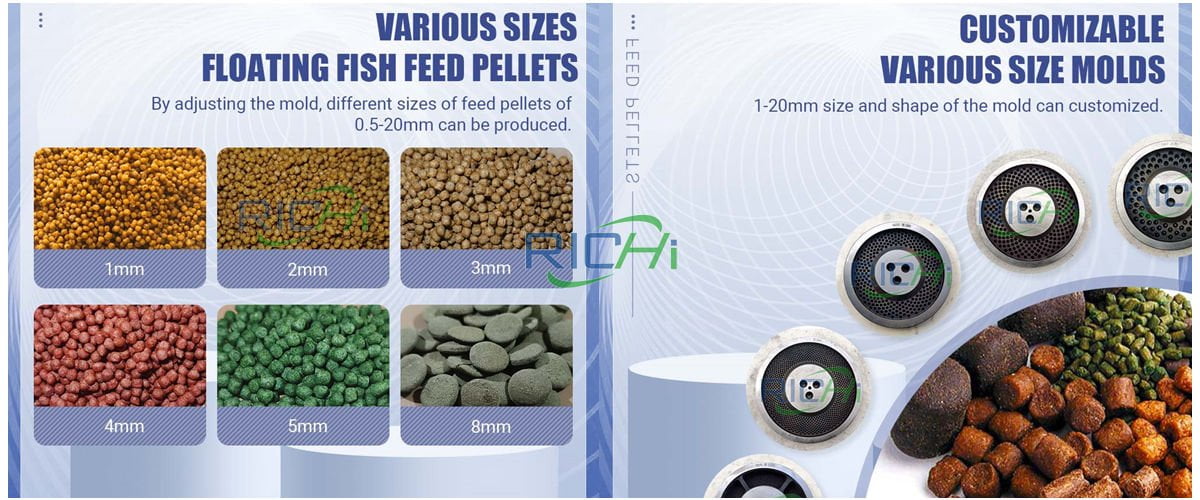 pellet size for floating Fish Feed extruder